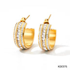 New Ins Designs Minimalist C Shape 18K Gold Plated Zircon Stainless Steel Stud Earrings for Women Jewelry