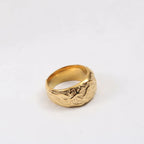 FANJIN Jewelry Wholesale 18K Gold Plated Band Meteor Crater Chunky Stainless Steel Rings for Women Statement Rings