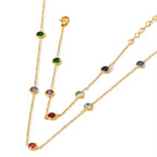 18K Gold-Plated Stainless Steel Thin Chain Ladies Elegant Zircon Bracelet Necklace Set