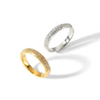 18K Gold Plated Cubic Zircon Stainless Steel Women Men Ring Waterproof Couple Ring for Lovers Hypoallergenic