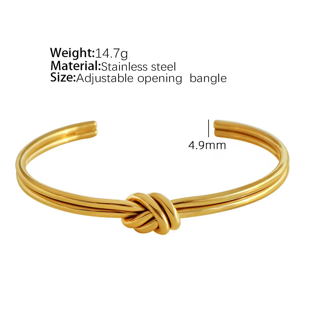 JEWELRY SZ45-7-SZ51 Hot Sale Vintage Fashion Stainless Steel Open Bangle Twist Knot C Shape Bangle for Women