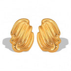 JEWELRY EH261 Hot Vertical Stripes Shell Shape Earrings Fashion Stainless Steel Gold Plated 18K