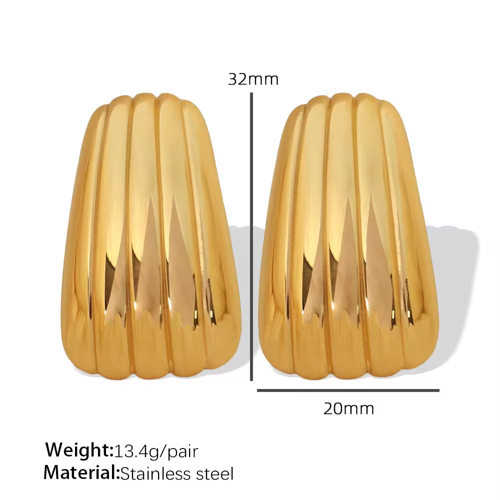 JEWELRY EH233 Geometric Trapezoidal Stripe Stainless Steel Earrings Vintage Minimalist Gold Plated 18K Earrings
