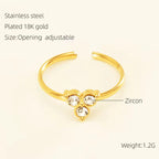 Waterproof 18K Gold Stainless Steel Zircon Ring Adjustable Ring Knotted Titanium Steel Heart Ring INS Wind Jewelry for Woman