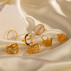 Ins Hot 18K Gold Plated Geometric Rings Set Jewelry Fashion Retro Style Oval Cross Shaped Ring for Women