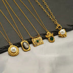 Fashion Waterproof Natural Stone Necklace Pendant Stainless Steel Gold Plated Pearl Necklace