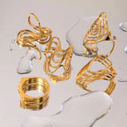 Geometric Jewelry Stainless Steel Ring Girls 18K Gold Plated Thin Lines Hollow Spiral Stacking Rings