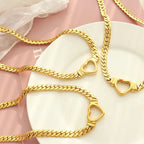 18K PVD Gold Plated Heart Shape Stainless Steel Cuban Chain Necklace Tarnish Free & Waterproof Jewelry