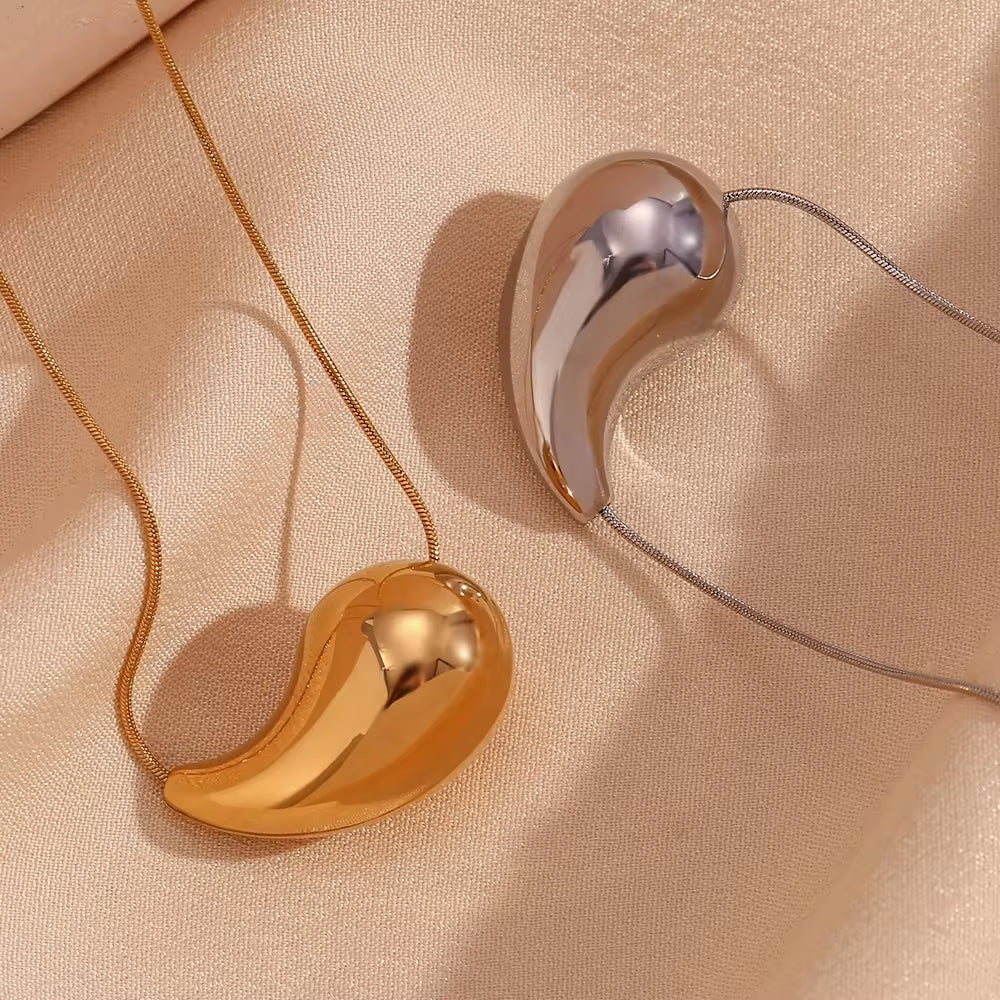 Hollow Water Drop Pendant Necklace Tarnish Free Jewelry Gold Plated Stainless Steel Necklace Collier Acier Inoxydable Bijoux